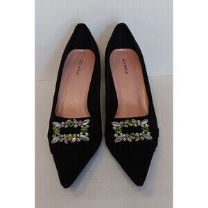 Go Max Polo 33 Womens Pointed Toe Faux Suede Black w/Rhinestones Heels, Size 8.5
